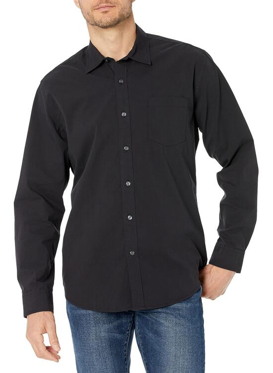 Amazon Essentials Camisa Informal de Popelina con Manga Larga y Corte Recto Hombre