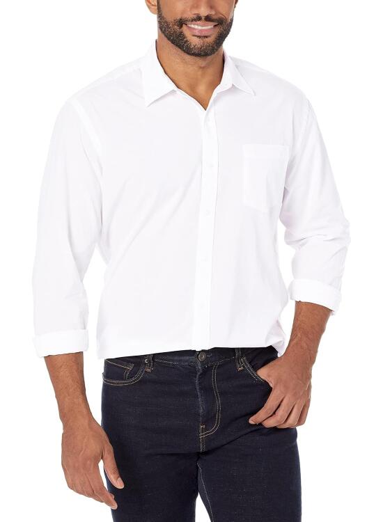 Amazon Essentials Hombre Camisa Informal de Popelina con Manga Larga y Corte Recto