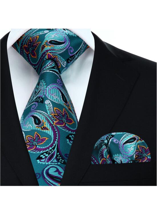 HISDERN Paisley floral lazo de la boda Panuelo Hombres Corbata & Plaza de bolsillo Conjunto