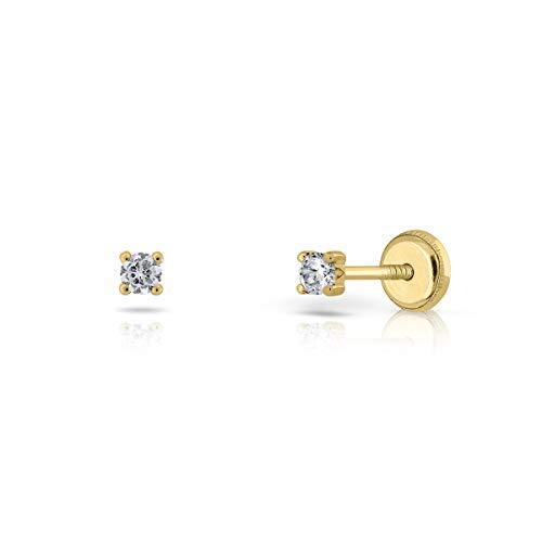 Pendientes Oro de Ley Certificado. Niña/Mujer. Cierre de seguridad. Medida 2.5 mm. (1-1367)