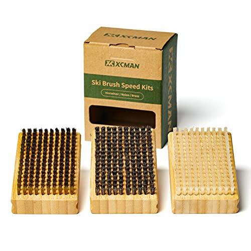 XCMAN Nordic Ski Snowboard - Cepillo encerado con madera de haya natural, kit de cepillos encerados para esquí y snowboard