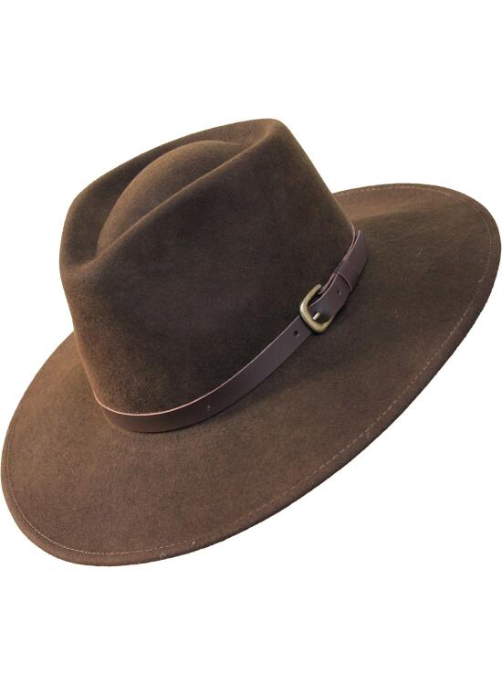 B&S Premium Lewis - Sombrero de ala Ancha Fedora - 100% Fieltro de Lana - Resistente al Agua - Banda de Piel