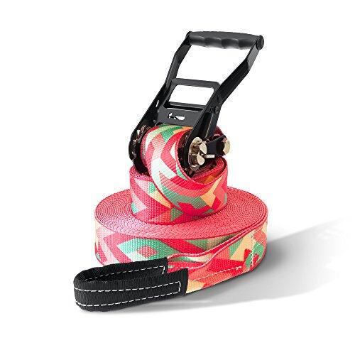 Secoroco Slackline Set – En 15m Longitud & 5 cm Ancho, Único patrón Zig Zag, Incluye Moderno Bolsa de Transporte