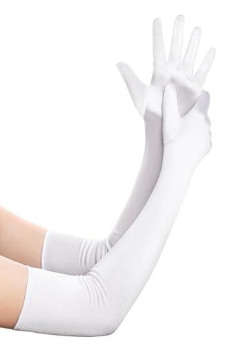 BABEYOND Guantes de Satén Largos para Mujer, Vintage Estilo Art Deco para Boda Fiesta Ópera, Hasta el Codo Blanco 55 cm