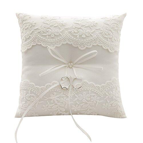 Bodosac - Almohada de Encaje para Anillos de Boda, con Perlas, 8.26 Pulgadas