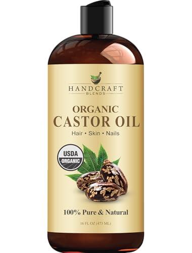 Handcraft Blends Aceite de ricino orgánico, 473 ml, 100 % puro y natural, aceite portador de grado premium, cabello, pestañas y cejas, cabello y cuerpo, prensado por expulsor, sin hexano