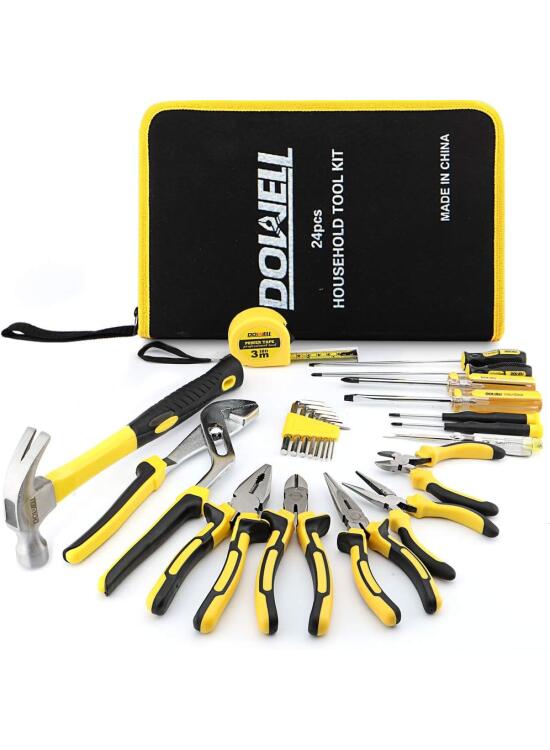 DOWELL Juego de 24 herramientas para propietarios de viviendas, kit de herramientas manuales para reparación del hogar con bolsa de herramientas portátil