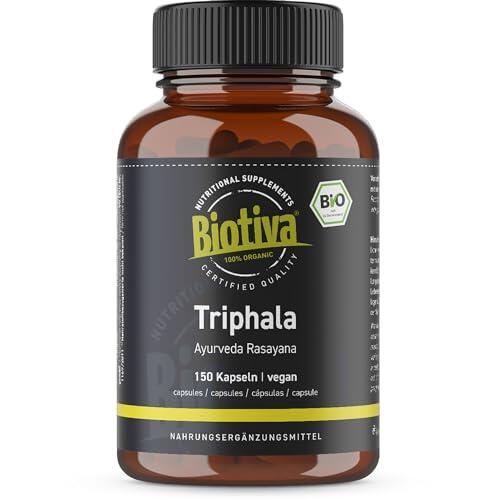 Biotiva Triphala orgánico 150 cápsulas - 500 mg por cápsula - dosis de 75 días - triphala orgánico altamente dosificado - embotellado y verificado en Alemania (DE-ÖKO-005)