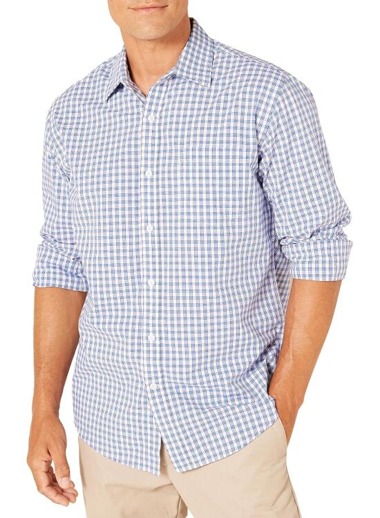 Amazon Essentials Hombre Camisa Informal de Popelina con Manga Larga y Corte Recto