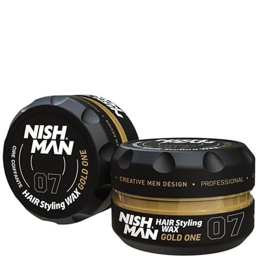 NISHMAN Cera de Peinado para Hombres 07 – Gold One 150g – Aroma Gold One – Acabado de Brillo Natural – Fijación Fuerte – Gel para el Cabello Aqua Wax – Control y Definición Duraderos