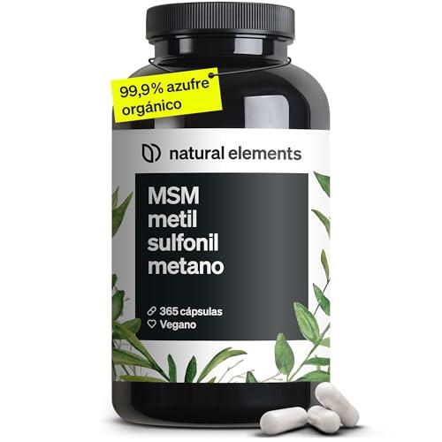 MSM 365 Cápsulas - 1600mg de Metilsulfonilmetano - Azufre orgánico 99,9% puro - Altamente biodisponible para 6 meses - Probado en laboratorio, vegano y sin aditivos