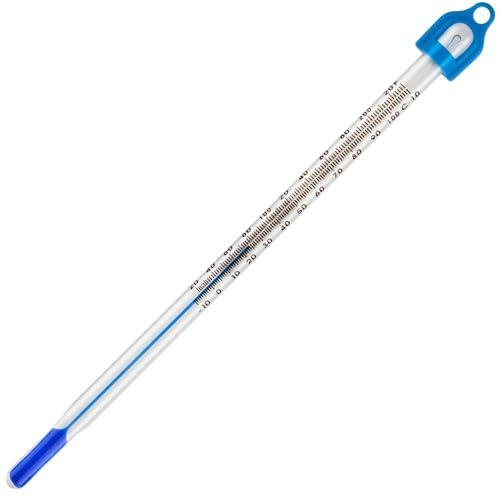 Termómetro de Agua para Temperatura del Agua y Líquidos. Rango de Termómetro de Laboratorio: -10 a +110 °C, 155 mm, Termómetro de Cristal de Laboratorio de Inmersión Lleno de Líquido Azul