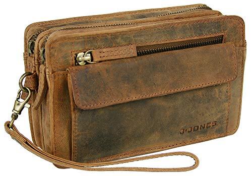 J JONES - Bolso pequeño de cuero - Bolso Vintage para hombre con correa de mano - Marrón