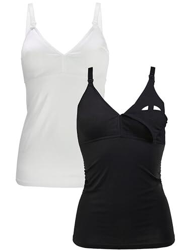Herzmutter Camiseta Lactancia - Algodón - Top de Lactancia Materna - Ropa Mujeres Lactantes - Bustier Integrado - Set de 1 y 2-5420 (XL, Negro/Blanco)
