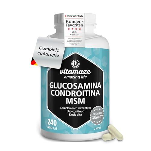 Glucosamina Condritina y MSM 1000 mg, 240 Cápsulas, Fortalece Articulaciones y Huesos. Complejo Enriquecido con Vitamina C, Fabricado en Alemania, Vitamaze®