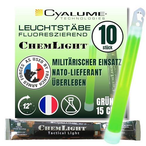 Cyalume Barra de luz verde militar ChemLight Lightsticks 15cm, Luz Sticks muy brillantes con duración de 12 horas (Caja de 10)