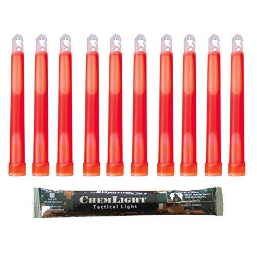 Cyalume Barra de luz roja militar ChemLight Lightsticks 15cm, Luz Sticks muy brillantes con duración de 12 horas (Caja de 10)
