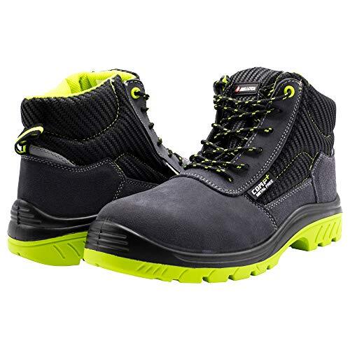 Bellota 7230942S1P - Bota de Seguridad de Hombre y Mujer de Piel Serraje Transpirable, Ligera y Resistente a Golpes y Rozaduras, Negro Verde, 42 EU