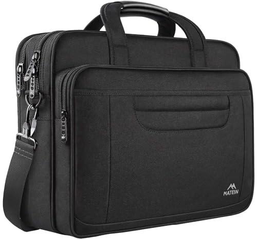 MATEIN Maletín para Portátil, Maletin Portatil 15.6 Pulgadas, Bolsa de Mensajero de Hombro, Maletín de Para Cuaderno Aplicar para Hombres/Escuela/Viaje/Ordenador Portátil - Negro
