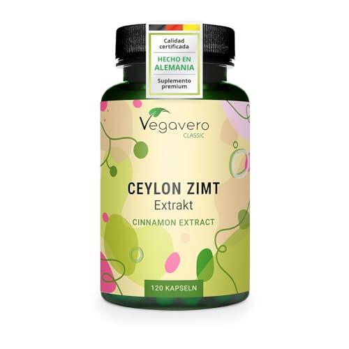 Canela de Ceylan Vegavero | DOSIS ALTA: 2500 mg | Para 4 Meses | Controla Glucosa - Azúcar en Sangre | Colesterol + Antioxidantes | Sin Aditivos & Vegano | 120 Cápsulas