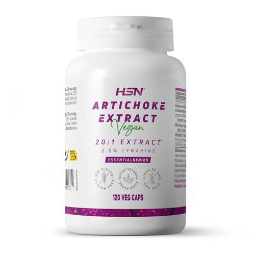 HSN Alcachofa 30000mg - Cynara scolymus - (2,5% Cinarina) por dosis diaria | 120 Cápsulas Vegetales | Extracto hoja de Alcachofa 20x Veces Más Concentrado | No-GMO, Vegano, Sin Gluten