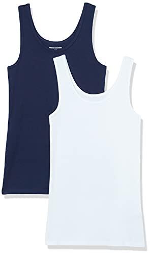 Amazon Essentials 2-pack Tank, camisa Mujer, Azul (Navy/White), Medium (Talla del fabricante: )