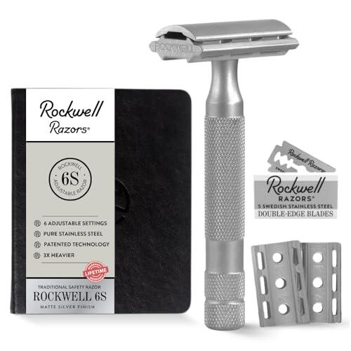 Rockwell Razors 6S Stainless Steel unisex Plateado Adjustable Double Edge Safety Razor + 5 Swedish Stainless Steel Razo