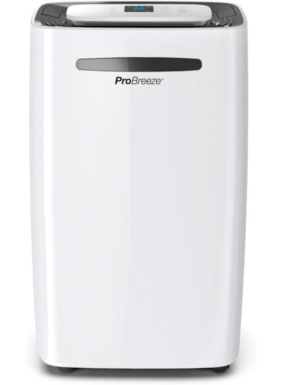 Pro Breeze Deshumidificador Antihumedad 20L, Habitaciones hasta 30m2, Depósito Extraíble y Desagüe Continuo, Pantalla Digital, 4 Modos, Temporizador 24h, seca la ropa - Deshumificador Silencioso