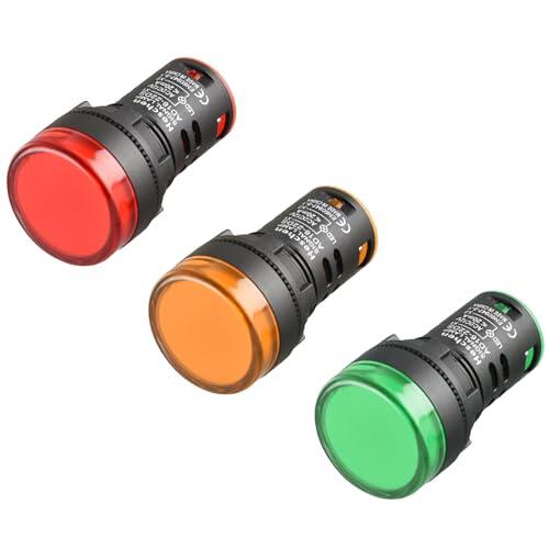 Heschen Luz piloto indicadora LED de 22 mm, AD16-22D/S, 12 V CC 20 mA, color rojo, verde y amarillo, paquete de 3