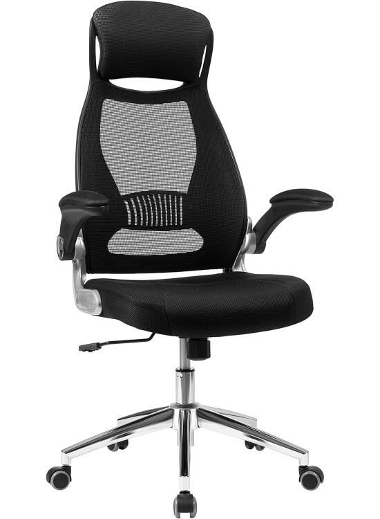 SONGMICS OBN86BK Silla giratoria de Oficina Silla de Escritorio de Malla con reposacabezas Mecanismo sincronizad y Altura Ajustable Negro