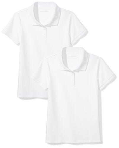 Amazon Essentials Polo de manga corta para niña, 2 unidades, color blanco, 6-7 años