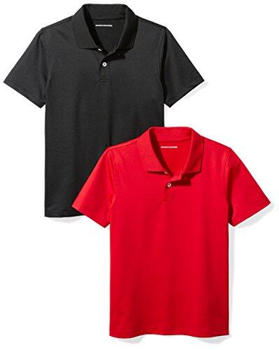 Amazon Essentials Paquete de 2 polos de rendimiento activo para niños, negro/rojo, talla XS