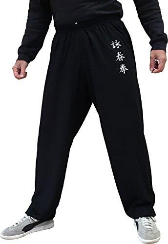 Pantalones de Kung Fu Tai Chi y Wing Chun Pantalones para Hombre y Mujer Amplio y Agradable en Viscosa (L, Color WC Negro)