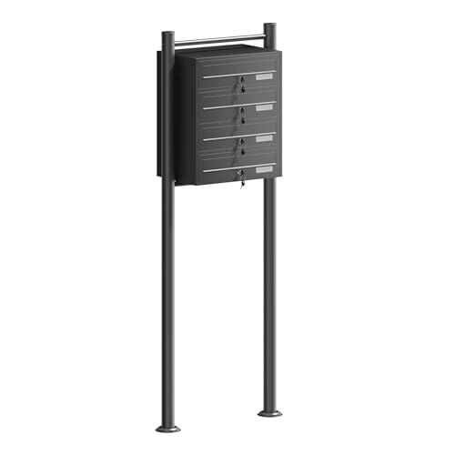 Wiltec Sistema de 4 buzones Color Negro Acero galvanizado Resistente a la Intemperie con cerraduras de Cilindro y Llaves instalación Independiente Espacio Amplio para Cartas y Paquetes pequeños