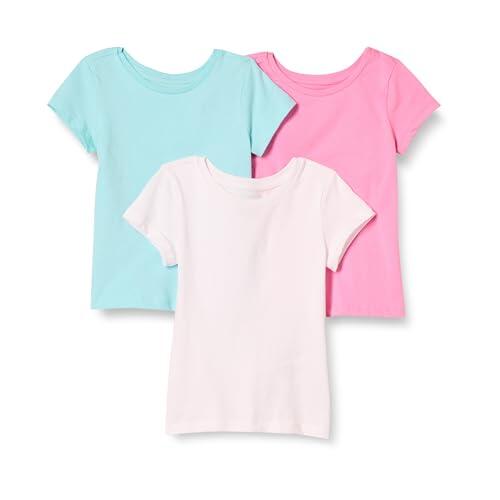 Amazon Essentials Camisetas de manga corta para niña (antes Spotted Zebra), paquete de 3, azul aguamarina, rosa/blanco, 6-7 años