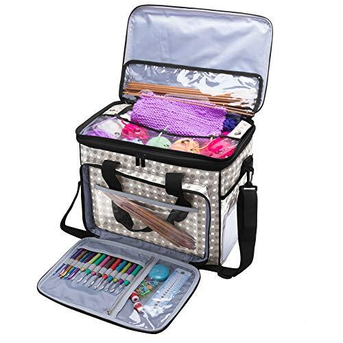 Teamoy - Bolsa para Almacenamiento de Lana, Bolsa de Punto y Ganchillo con Bolsillos Múltiples, Correa con Asa y Hombro, Alta Capacidad y Ligera