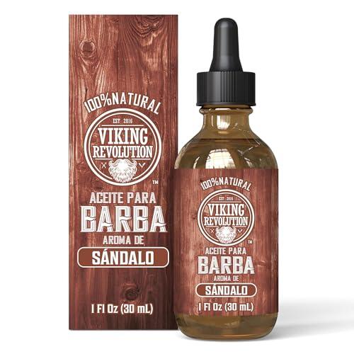 Viking Revolution - Aceite Para Barba - Aceite Organico De Argan Y Jojoba - Suaviza Y Fortalece La Barba Y El Bigote - Aroma A Sandalo - 30 ml