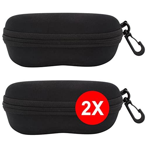 TBOC Estuche Funda de Gafas Rigida Pack 2, Fundas para Gafas con Cremallera Mosqueton Cinturon Bolso Mochila Coche Negro Ligero Uso Diario Sol Lectura Natacion Hombre Mujer Unisex Grande Pequeña