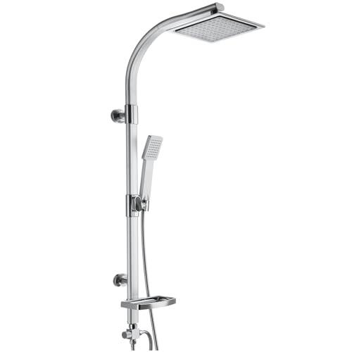 tectake® Conjunto de Ducha con Rociador de Hidromasaje de Aluminio con Grifo Ducha, Duchas de Baño con Alcachofa con Junta Esférica, Bandeja y Barra Regulable, Columna Hidromasaje - Gris