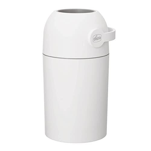 Chicco Contenedor para Pañales con Control de Olores, Sistema de Deshecho de Pañales, Papelera Compacta, Ahorra Espacio, con Tapa, Fácil de Usar y Limpiar, Funciona con Bolsas de Plástico, Blanco
