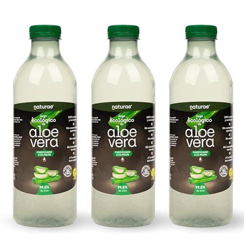 NATURAE – Jugo de Aloe Vera con Pulpa – Sin Azúcares Añadidos – Vegano– Ecológico – Pack de 3 Botellas de 1L – Fabricado en España