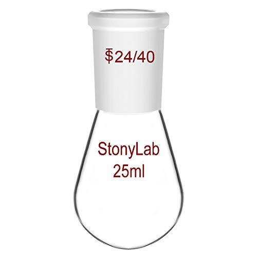 StonyLab Borosilicato Frasco de recuperación de pared pesada de vidrio de maza simple Frasco rotatorio de evaporador 25 ml, con junta exterior 24/40 (25 ml)