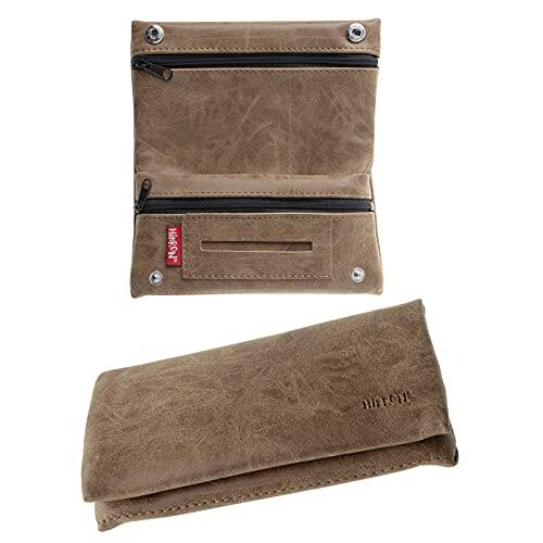 HIBRON Tabaquera Pitillera Funda Bolso para Tabaco de Liar Cuero Estuche para Tabaco de liar, 58105 Marrón