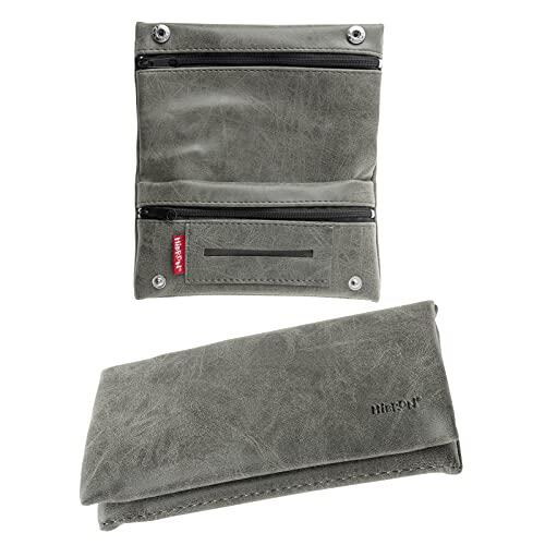 HIBRON Tabaquera Pitillera Funda Bolso para Tabaco de Liar Cuero Estuche Cartera para Tabaco de liar, 58105 Gris