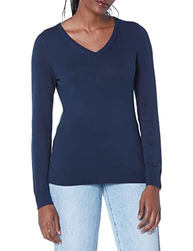 Amazon Essentials Jersey ligero de manga larga con cuello en V para mujer, de ajuste clásico (disponible en talla extragrande), azul marino, talla
