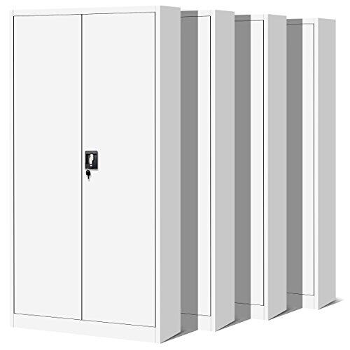 Jan Nowak Juego de 4 Armario de Oficina Archivador Armario de Herramientas Metálico 4 Estantes con Recubrimiento de Polvo Se Puede Cerrar 195 cm x 90 cm x 40 cm (Blanco)