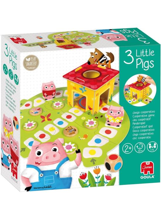Goula Los 3 Cerditos: Juego de Mesa Educativo Preescolar para Niños a Partir de 2 Años, Juego Infantil de 1 a 4 Jugadores con Piezas de Madera y Tablero Puzle - Juguetes Niños 2 Años