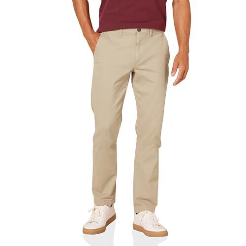 Amazon Essentials Pantalones Chinos Informales, Elásticos de Corte Ajustado para Todo el Día Hombre , Marrón Caqui, 30W / 32L