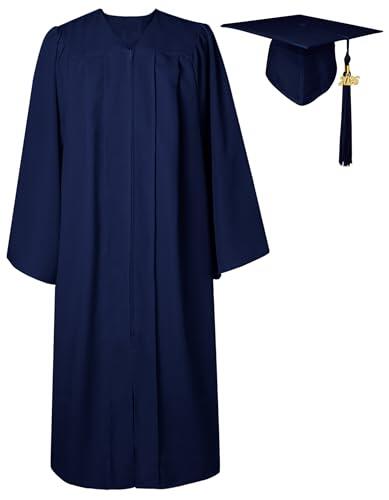 GraduatePro Toga y Birrete Graduacion Adulto Universidad 2026 Con flecos del mismo color Bachillerato Adulto Disfraz Regalo Unisex Mujer Hombre Azul Marino 45=XS