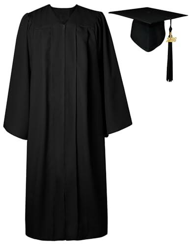 GraduatePro Toga y Birrete Graduacion Adulto Universidad 2026 Con flecos del mismo color Bachillerato Adulto Disfraz Regalo Unisex Mujer Hombre Negro 63=3XL
